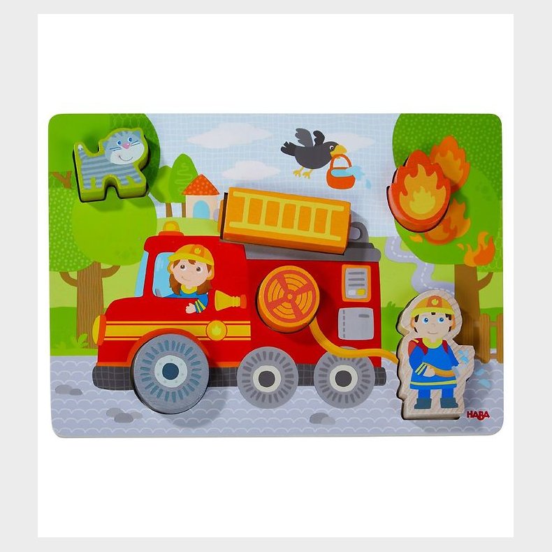 Haba Puslespil - 6 Brikker - Tr - Brandbil