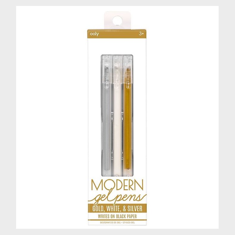 Ooly Farvekuglepen - Modern Gel Pens - Guld/Hvid/Slv