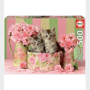 Educa Puslespil - 500 Brikker - Kittens With Roses