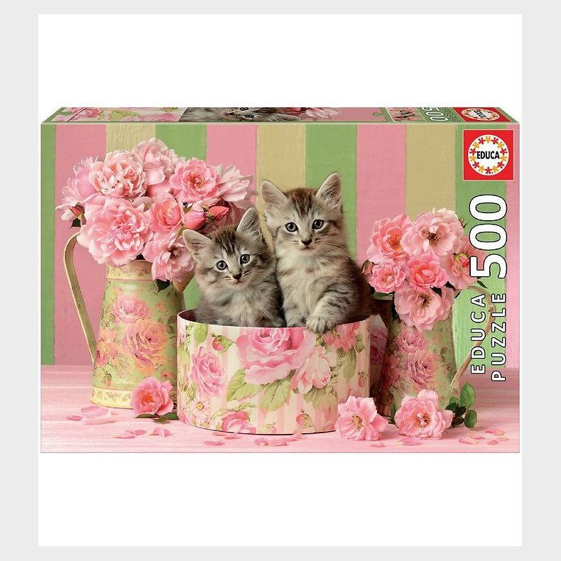 Educa Puslespil - 500 Brikker - Kittens With Roses