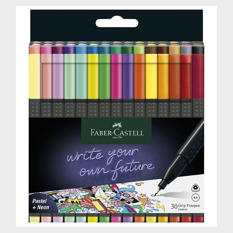 Faber-Castell Tuscher - Grip Finepen - 30 stk - Pastel/Neon