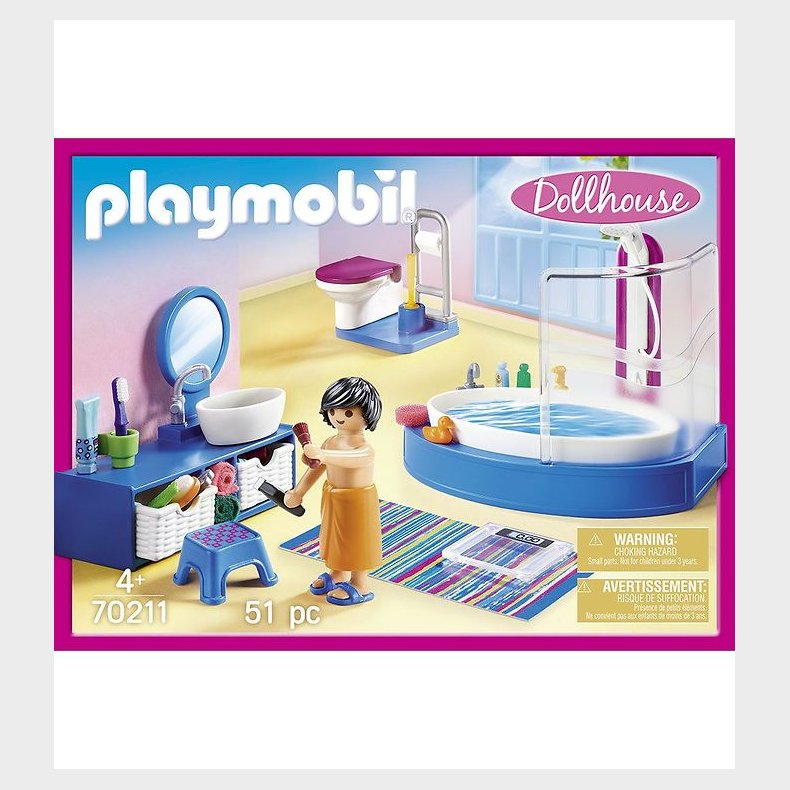 Playmobil Dollhouse - Badevrelse Med Karbad - 70211 - 51 Dele