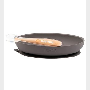 Nattou Spisest - Silikone - 2 dele - Aubergine/Peach