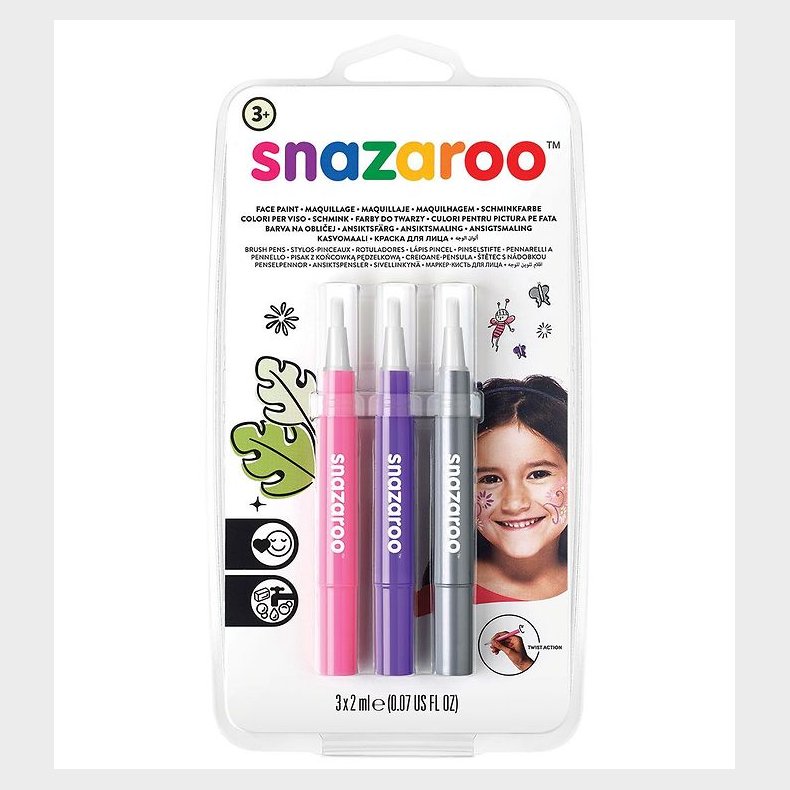 Snazaroo Ansigtsmaling - Penselmaling - 3 Stk. - Pink/Lilla/Slv