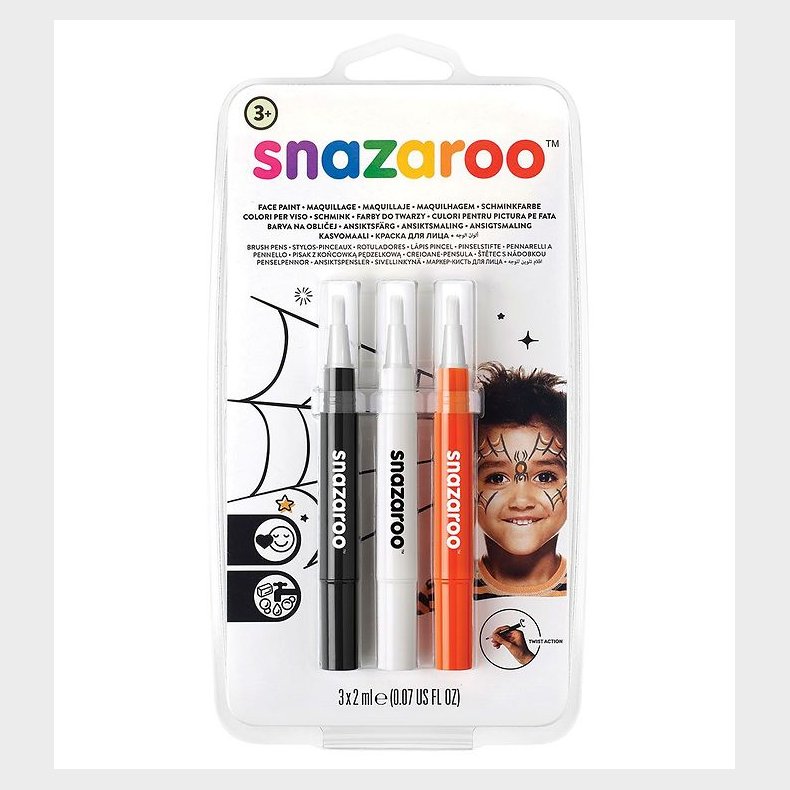 Snazaroo Ansigtsmaling - Penselmaling - 3 Stk. - Sort/Hvid/Rd