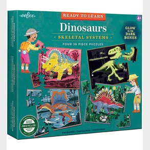 Eeboo Puslespil - Lyser i Mrke - 4x36 Brikker - Dinosaurer