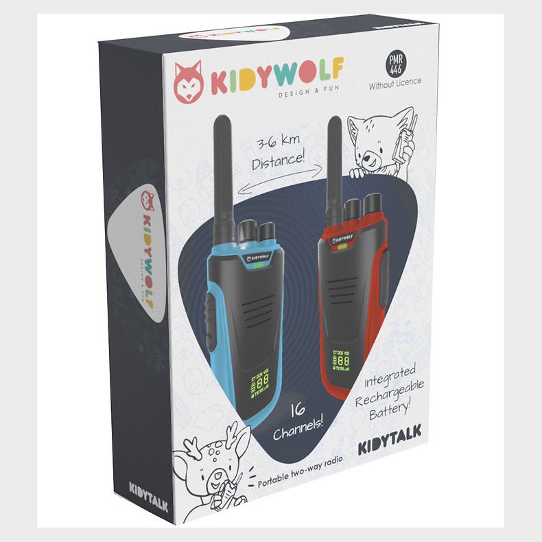 Kidywolf Walkie Talkie - 2 stk. - Kidytalk - Bl/Rd