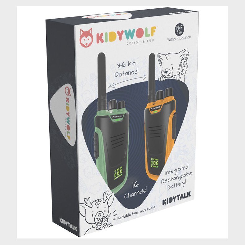 Kidywolf Walkie Talkie - 2 stk. - Kidytalk - Grn/Orange