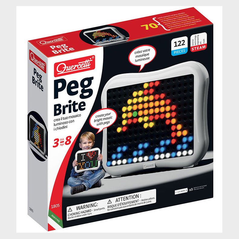 Quercetti Stiftmosaik m. LED-lys - Peg Brite - 122 Dele - 1805