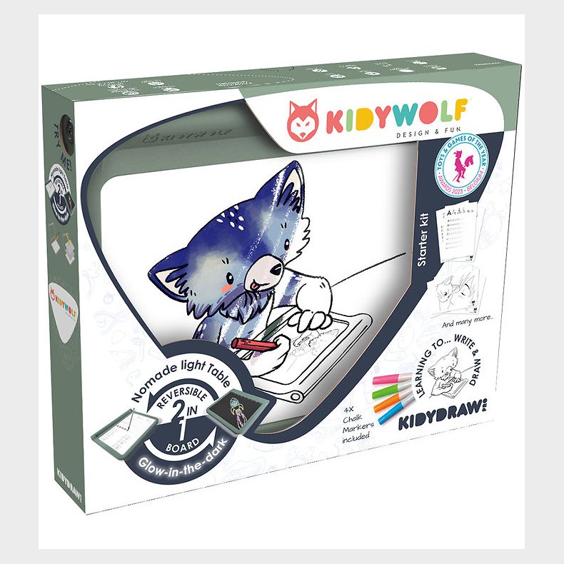 Kidywolf Tegnetavle m. Lys - KidyDraw-Pro - 2-i-1