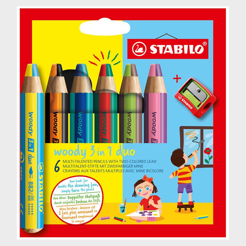Stabilo Farveblyanter - Woody 3-i-1 Duo - 6 Stk. - Multifarvet