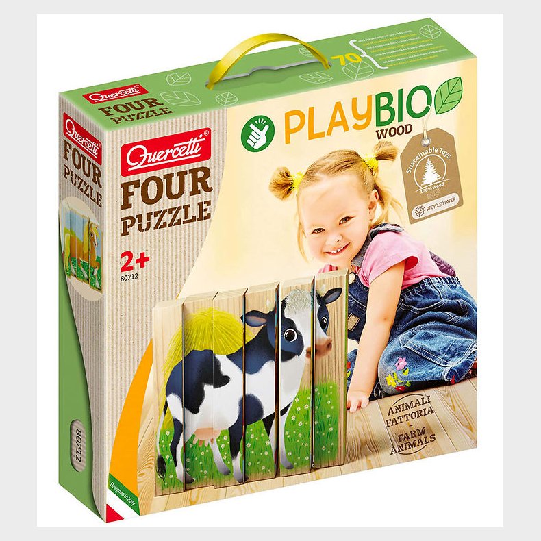 Quercetti Puslespil - Playbio Tr - Bondegrdsdyr - 4x6 Brikker