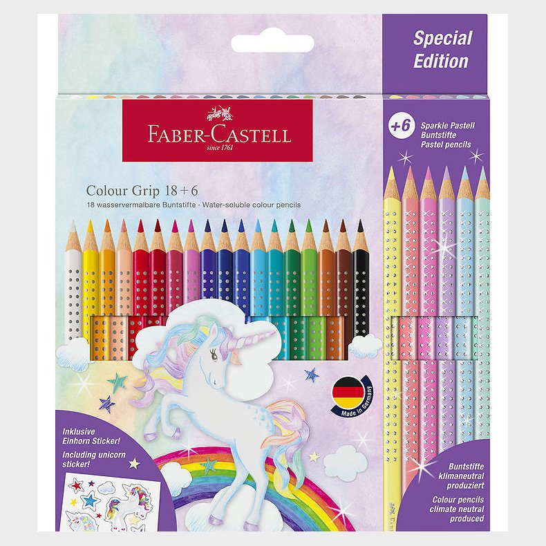 Faber-Castell Farveblyanter - Trekantet - Grip Unicorn - 18+6 st