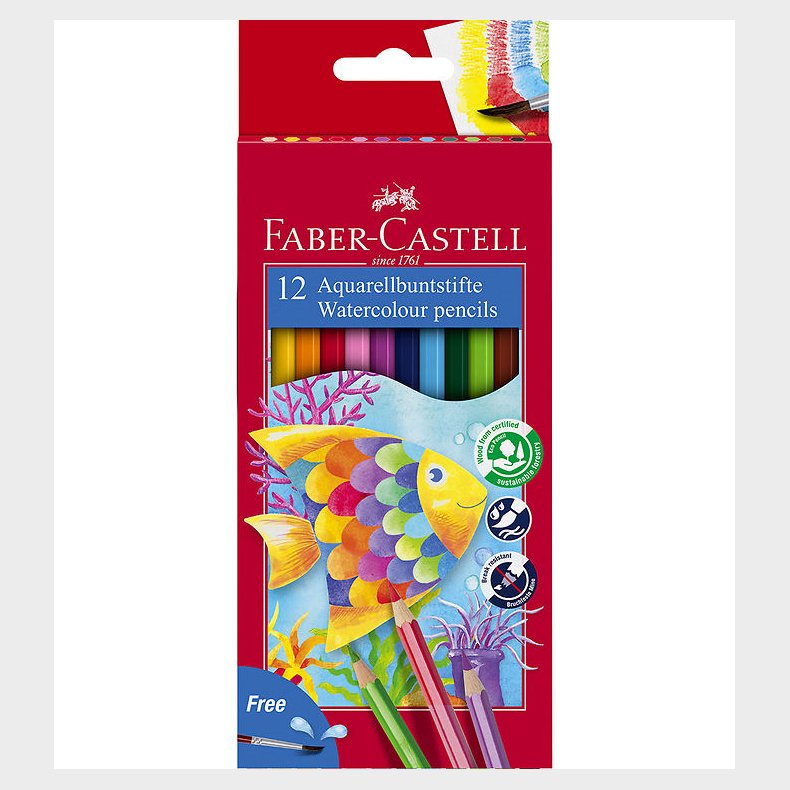 Faber-Castell Farveblyanter - Akvarel - 12 stk + 1 Pensel