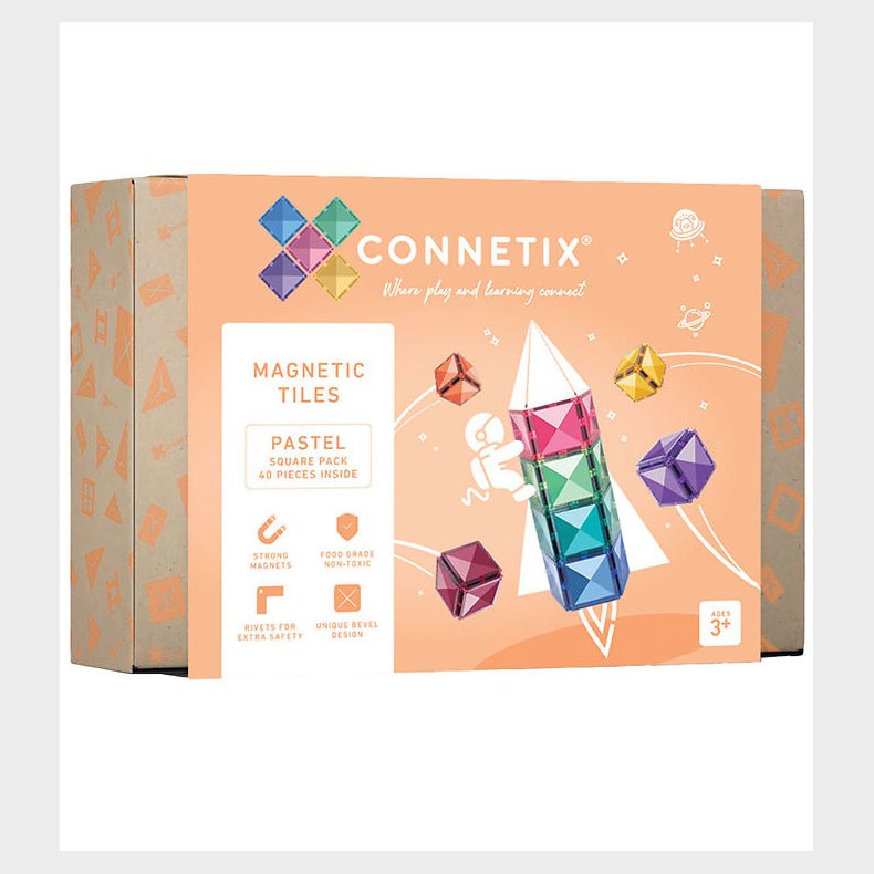 Connetix Magnetst - 40 dele - Pastel Square Expansion Pack