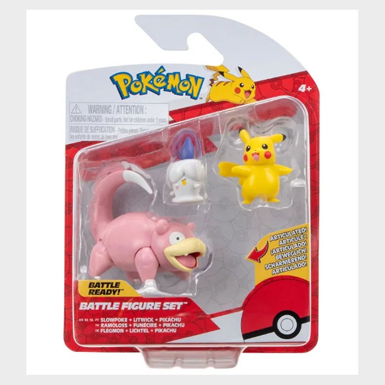 Pok&eacute;mon Figurer - 3-pak - Battle Figure - Pikachu/Slowpoke/Litwi