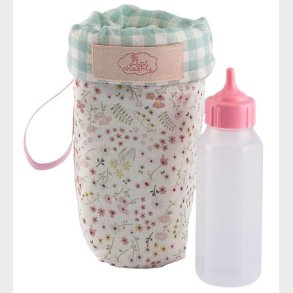 Asi Dukketilbehr - Sutteflaske m. Opbevaringspose - Rosa/Blomst