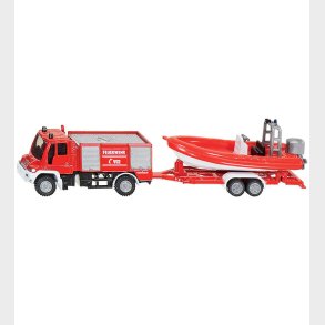 Siku Brandbil m. Bd - 1:87 - Unimog Fire Engine With Boat