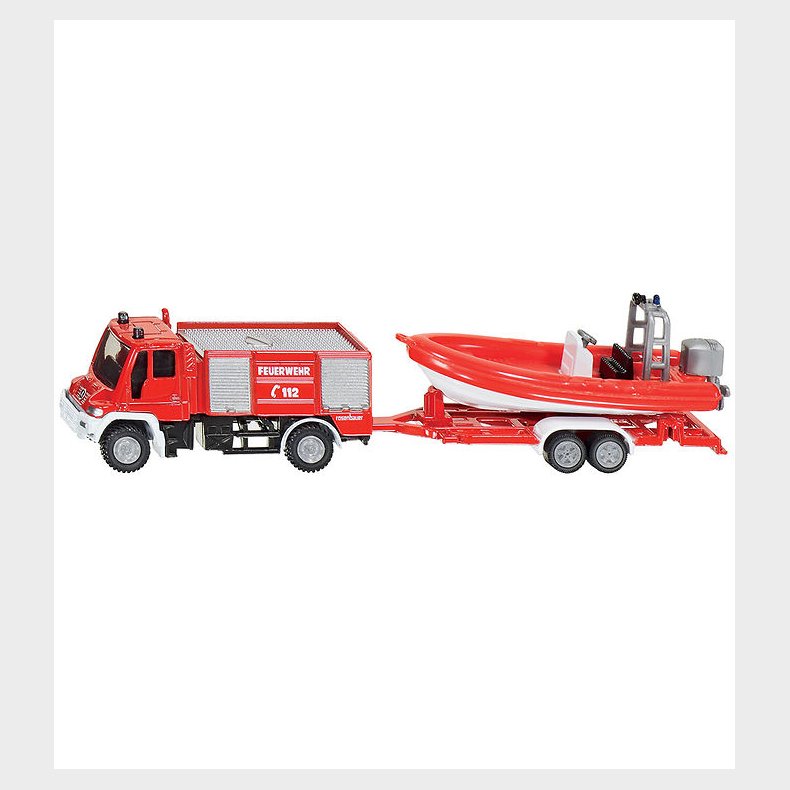 Siku Brandbil m. Bd - 1:87 - Unimog Fire Engine With Boat