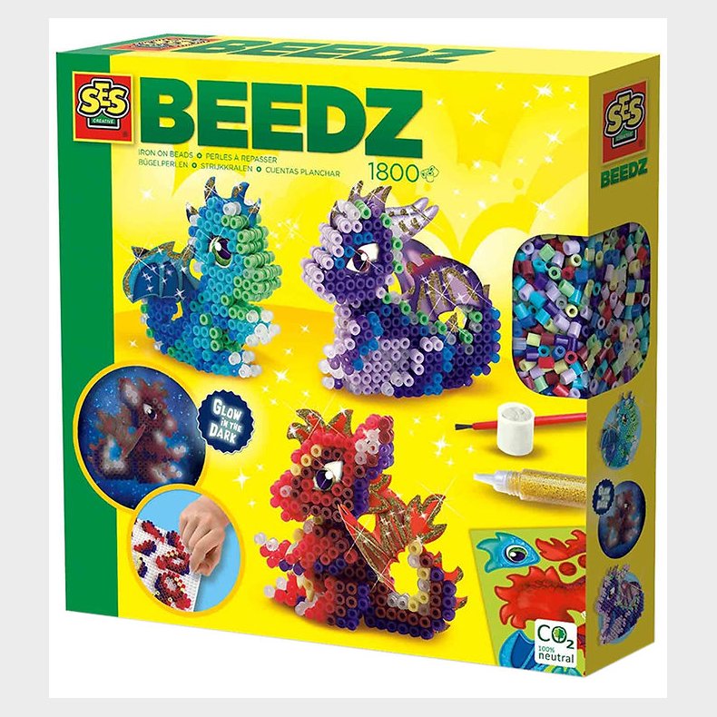 SES Creative Perler - Strygeperler - 1800 stk - 3D Drage
