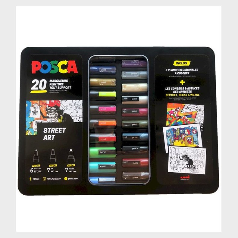 Posca Tuscher m. Metalkasse - 20 stk - Street Art