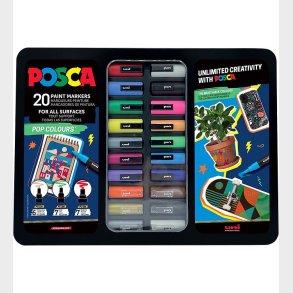 Posca Tuscher m. Metalkasse - 20 stk - POP Colours