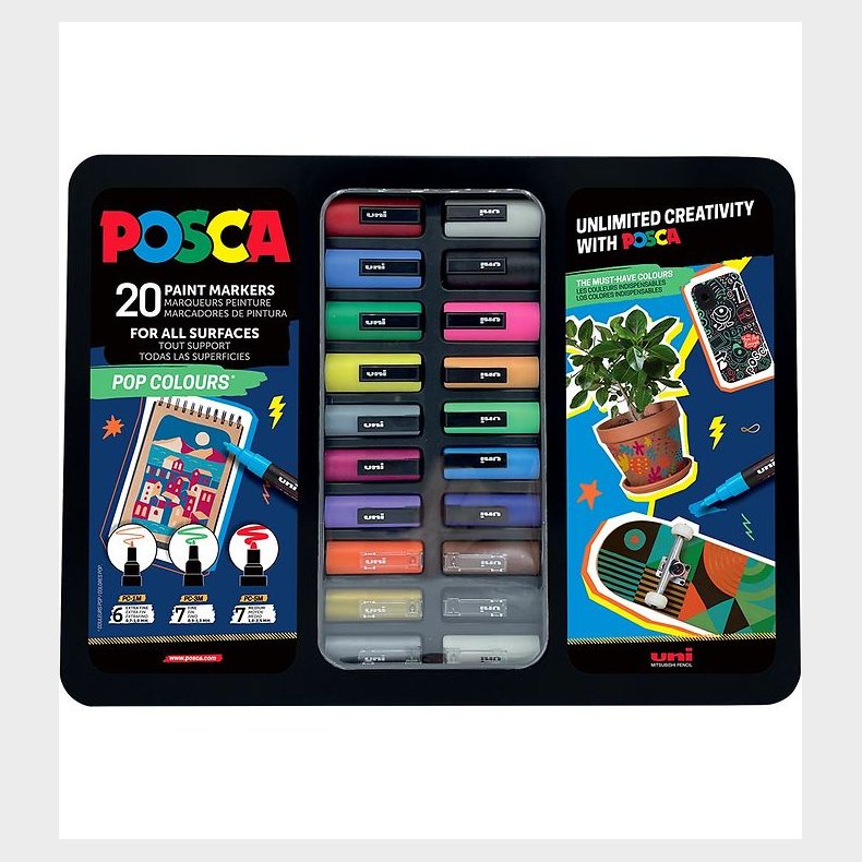 Posca Tuscher m. Metalkasse - 20 stk - POP Colours