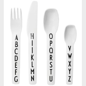 Design Letters Melamin Bestik - 4 stk - Hvid m. Alfabet