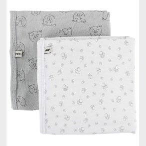 Pippi Tppe - 70x70 - 2-pak - Hvid/Lysegr m. Bjrne/Fodspor