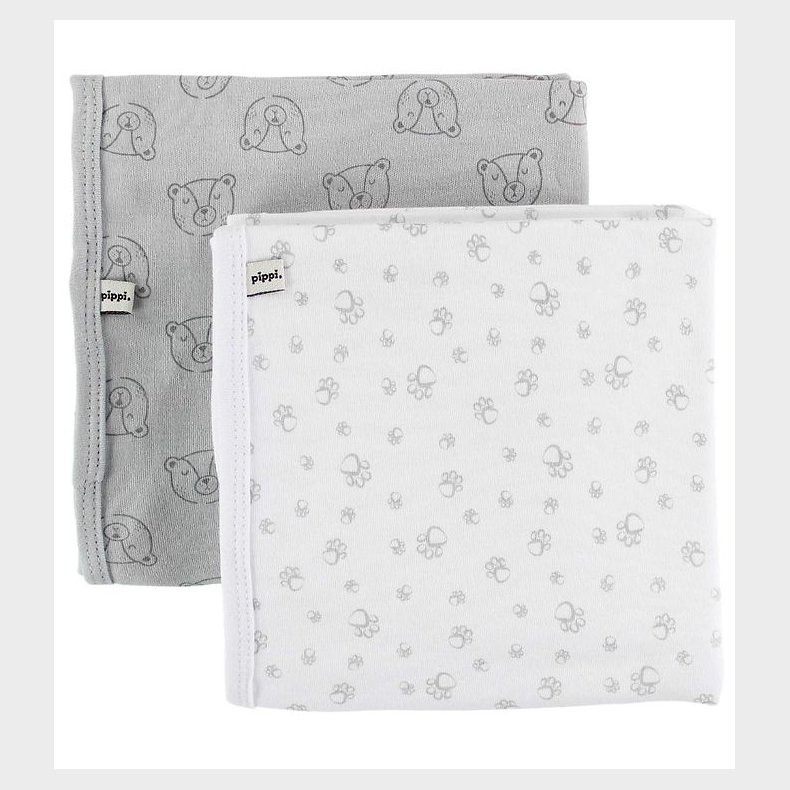 Pippi Tppe - 70x70 - 2-pak - Hvid/Lysegr m. Bjrne/Fodspor