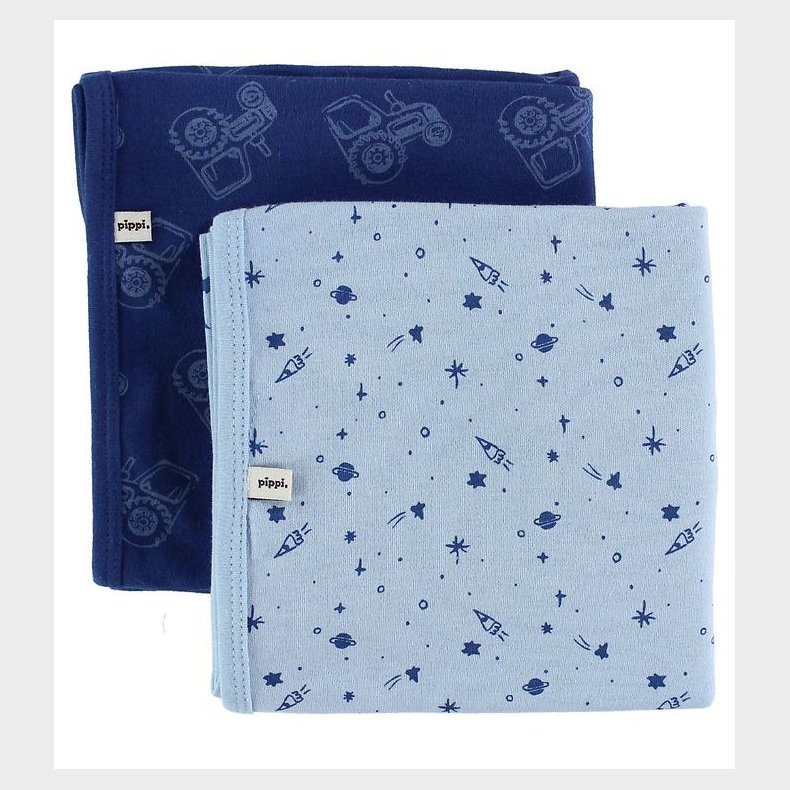 Pippi Tppe - 70x70 - 2-pak - Navy/Lysebl m. Traktor/Rummet