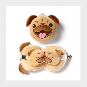 Relaxeazzz Mopps Pug Plush Travel Pillow & Eye Mask - Nakkepude