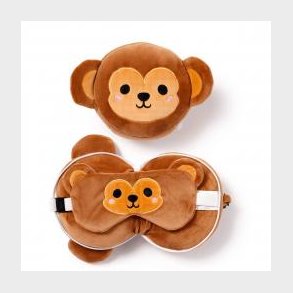 Relaxeazzz Monkey Plush Travel Pillow & Eye Mask - Nakkepude