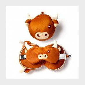 Relaxeazzz Highland Coo Cow Plush Travel Pillow & Eye Mask - Nakkepude