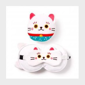 Relaxeazzz Maneki Neko Lucky Cat Plush Travel Pillow & Eye Mask - Nakkepude