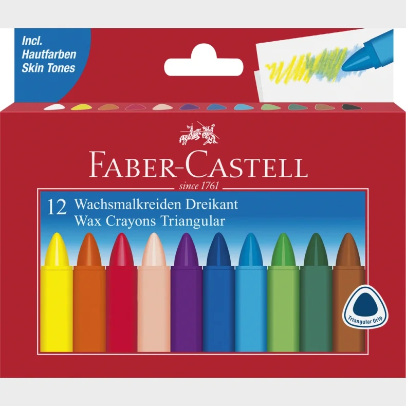 Vokskridt Faber-Castell trekantet 12 stk