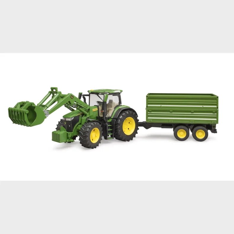 John Deere 7R 350 med frontlsser og anhnger med tipfunktion