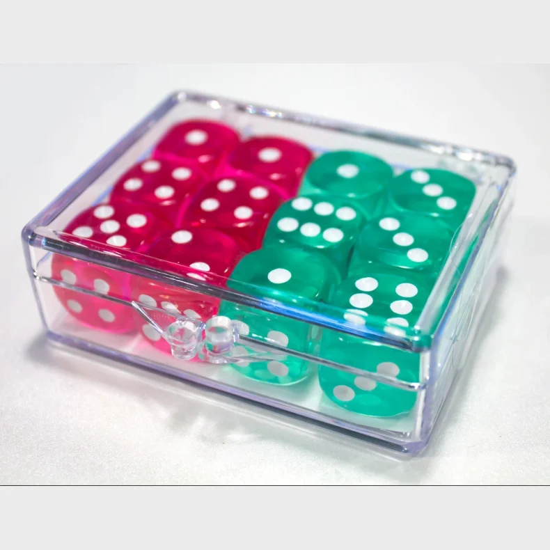 Terninger 12 stk. transparent i ske