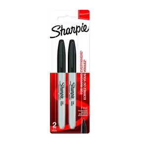 Markerst permanent sharpie fine 1 mm sort 2 stk