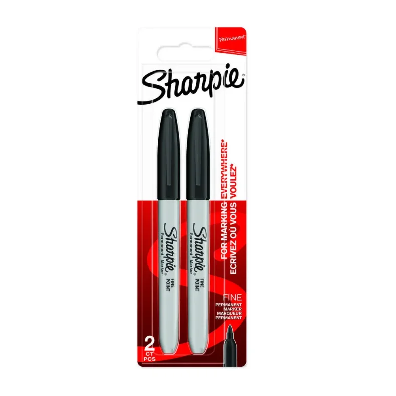 Markerst permanent sharpie fine 1 mm sort 2 stk