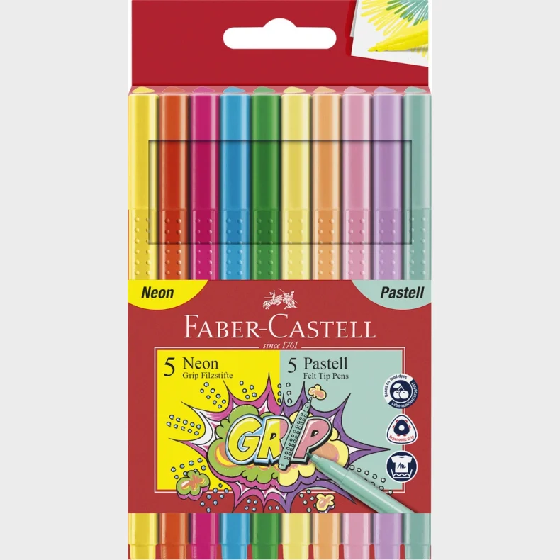 Tusser grip Faber-Castell 10 stk 5 neon 5 pastel