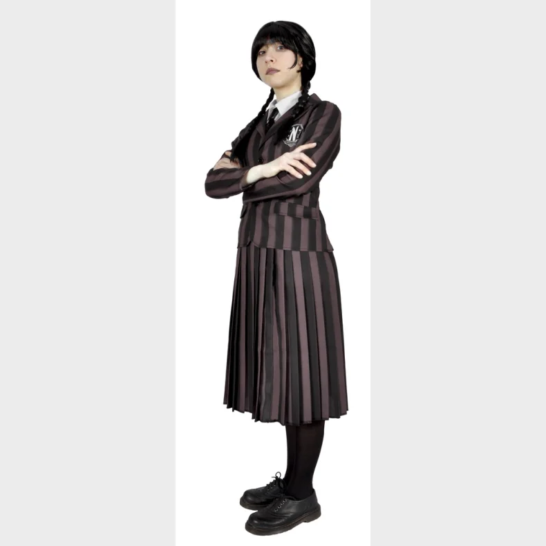 Wednesday Addams nevermore academy kostume med paryk str. 140 cm