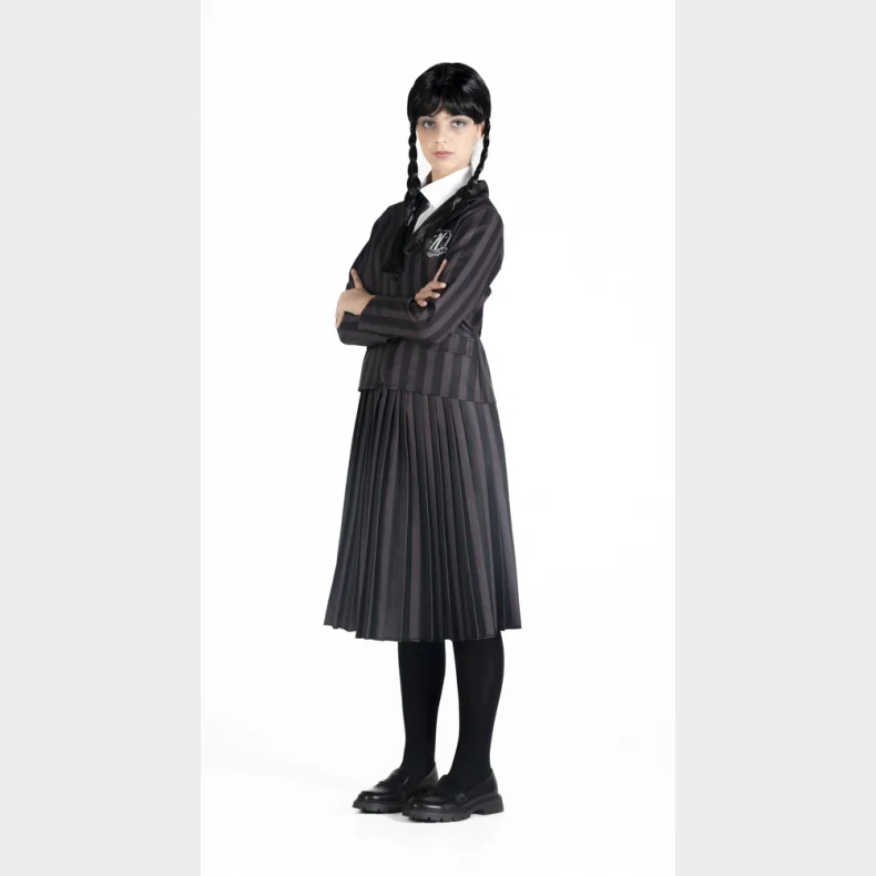 Wednesday Addams nevermore academy kostume med paryk str. 152 cm