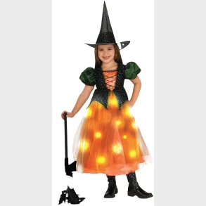 Orange Heks med hat og lys i skrt str. 5-7 r