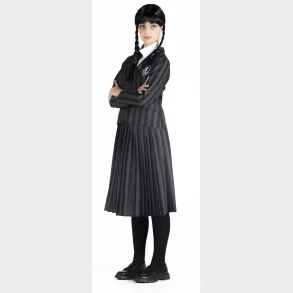 Wednesday Addams nevermore academy kostume med paryk str. 132 cm