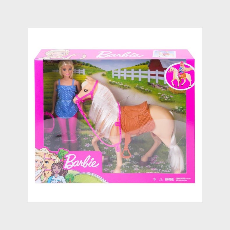 Dukke og hest (Blonde) - Barbie