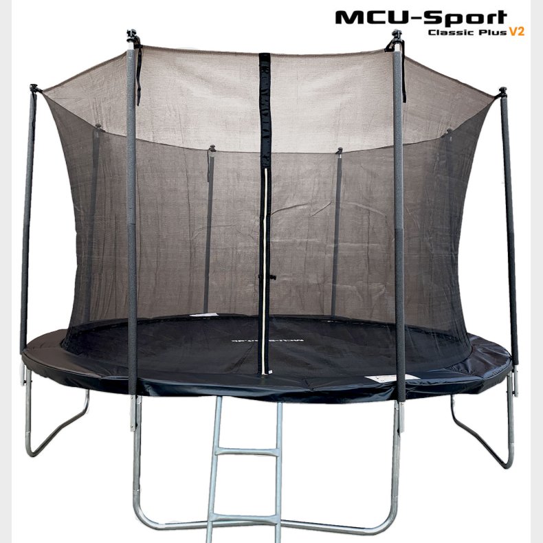 MCU-Sport Classic Plus V2  3.7M Trampolin + Sikkerhedsnet + Stige Sort