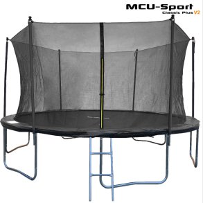 MCU-Sport Classic Plus V2  4.3M Trampolin, sort + Sikkerhedsnet + Stige