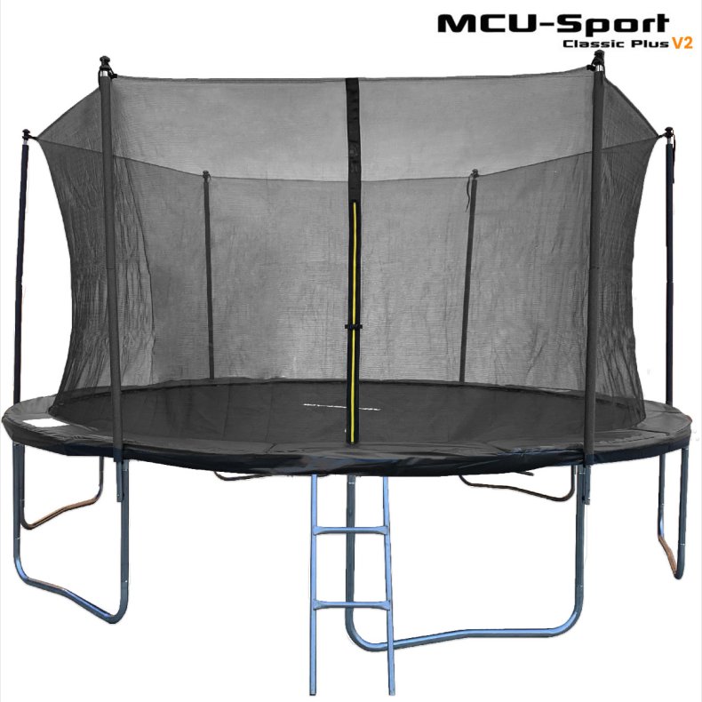 MCU-Sport Classic Plus V2  4.3M Trampolin, sort + Sikkerhedsnet + Stige