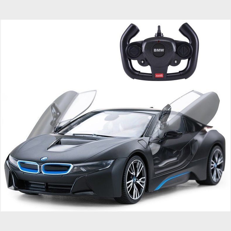 BMW i8 Fjernstyret Bil 1:14 Sort (Kan bne drene via remote)